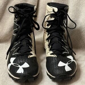 Under Armour‎ Football Cleats High Top Molded Black White Kids Size 3Y